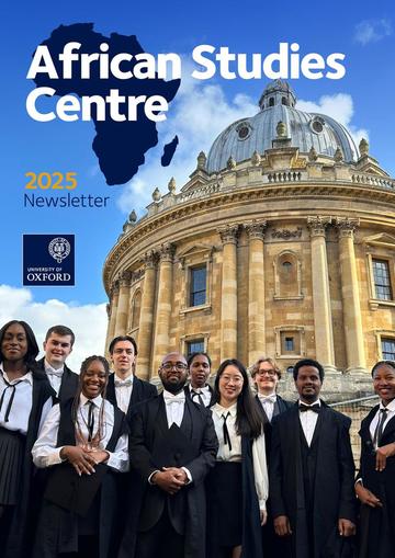 ASC Newsletter 2025 cover. A group of students stand in graduation gowns outside the Radcliffe Camera