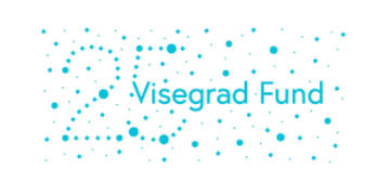 International Visegrad Fund logo. Blue text is set against a background of blue dots, some of which form the number 25.