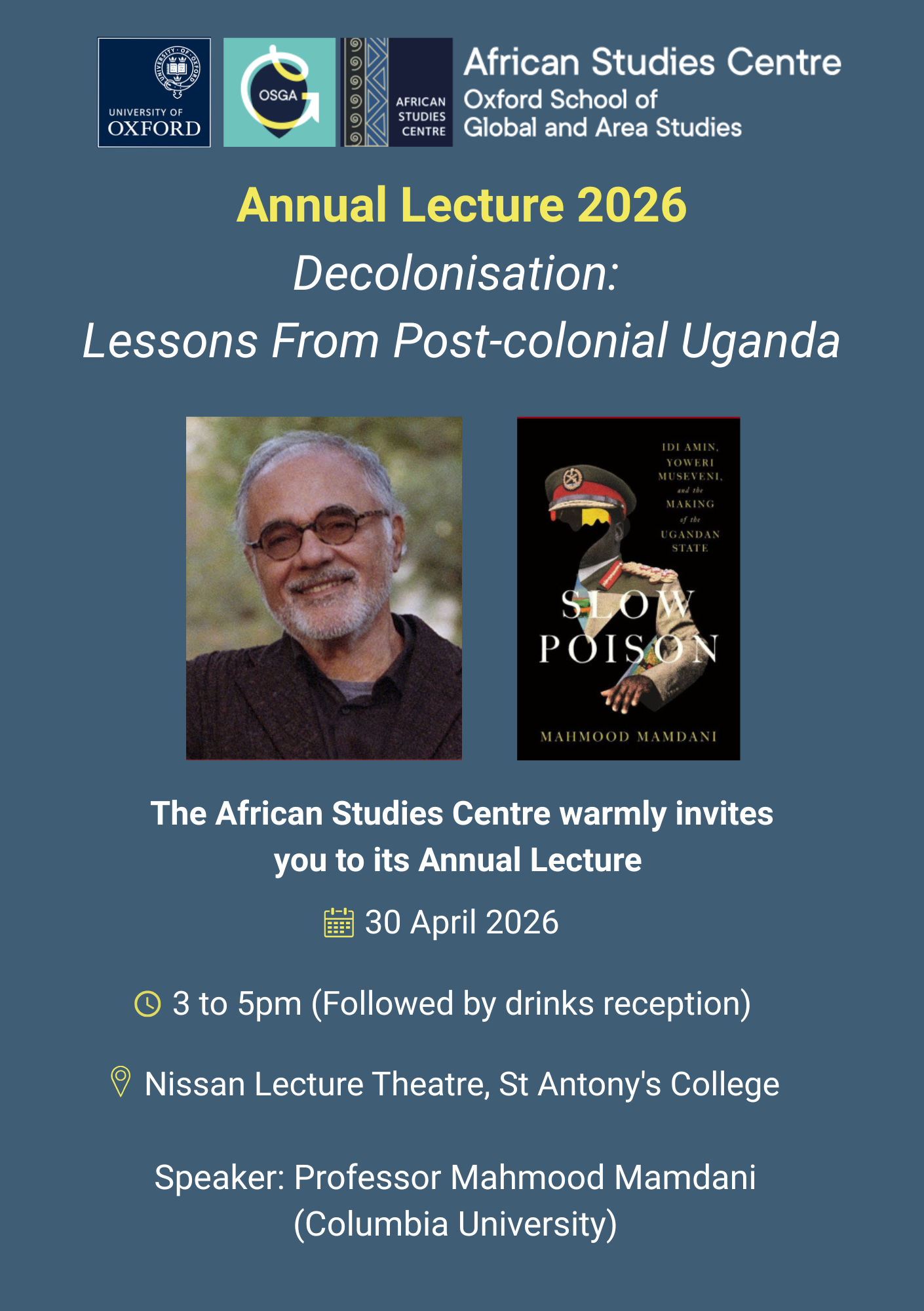 Poster for African Studies annual lecture 2026