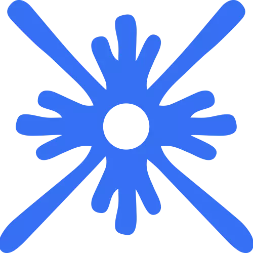 A blue starburst on a white background