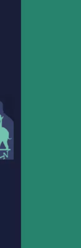 An illustration of an elephant overlayed on a building, against a green and blue background